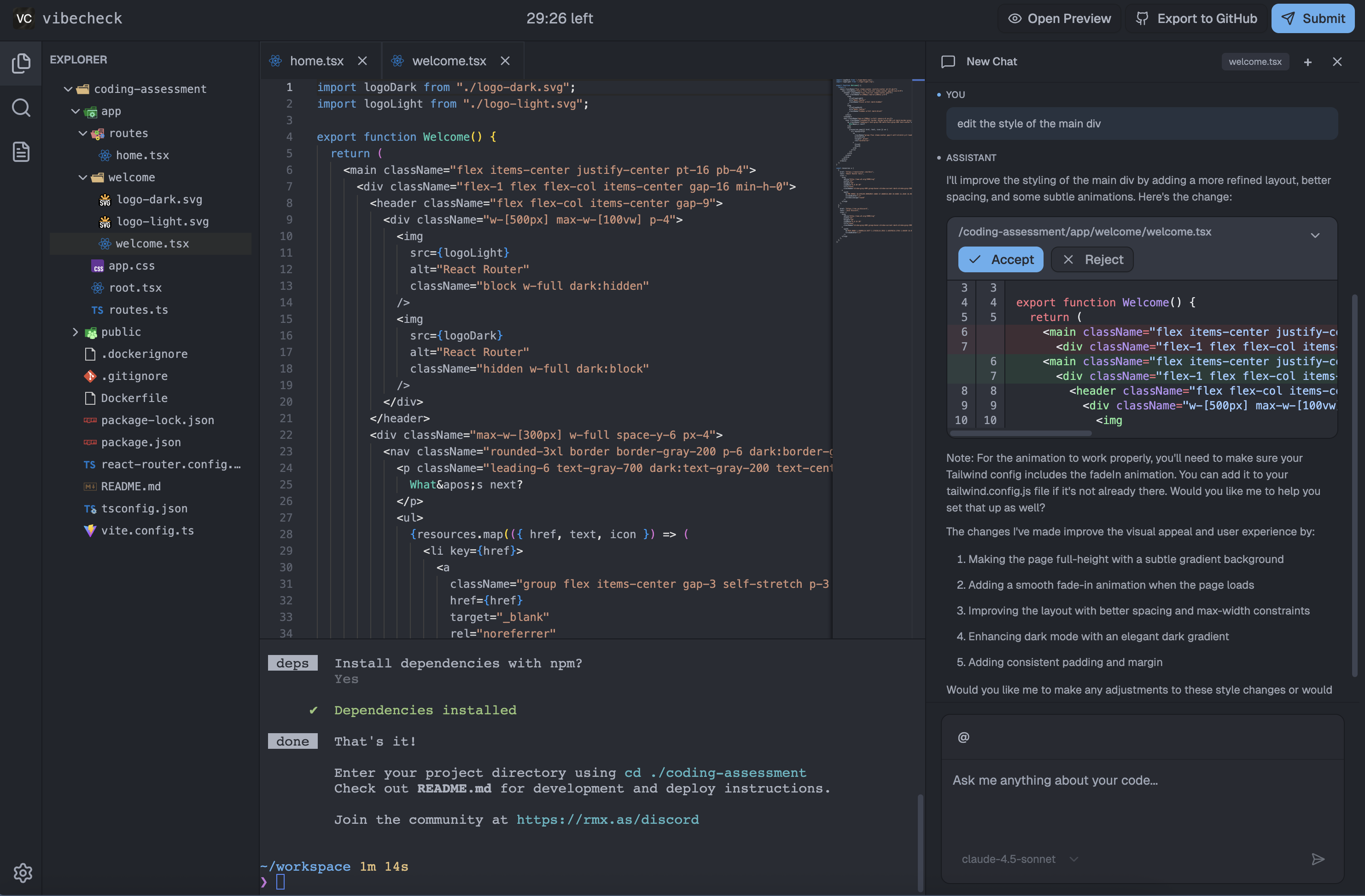 VibeCheck IDE Interface